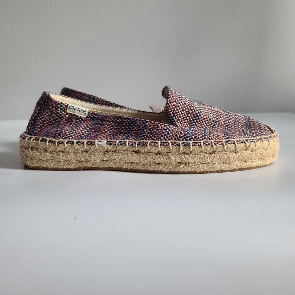 Soludos Union Jack Red Blue Tan Platform Espadrilles, fabrics, Women's size 7 - Picture 6 of 6